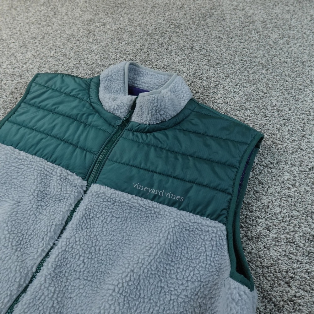 Vineyard Vines Vest Mens 2XL Gray Green Fleece Quilted Full‎ Zip Jacket Preppy